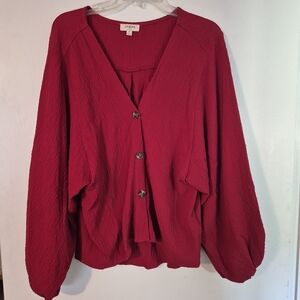 Umgee Deep Red Button-Up Blouse Size M
